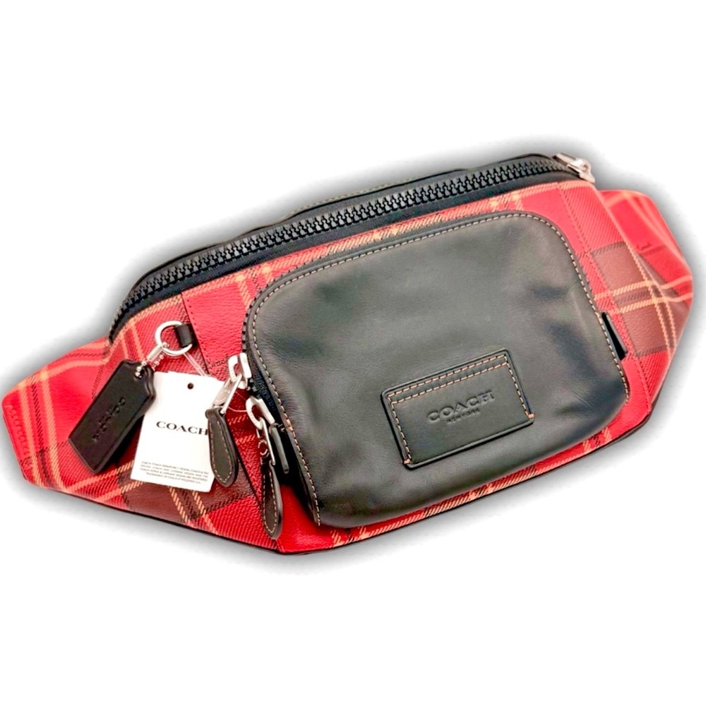 Coach Leather Belt Bag Black Red Adjustable Crossbody NWT CC031